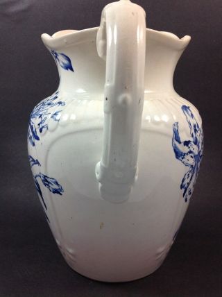 Magnificent Blue White Floral Large Victorian Transferware Wash Basin Pitcher 3