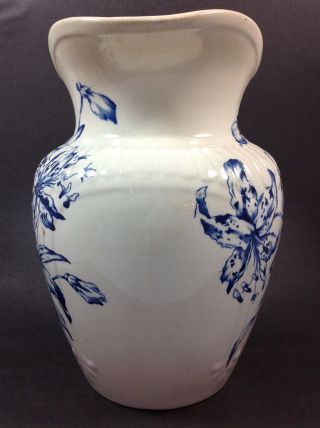 Magnificent Blue White Floral Large Victorian Transferware Wash Basin Pitcher 4