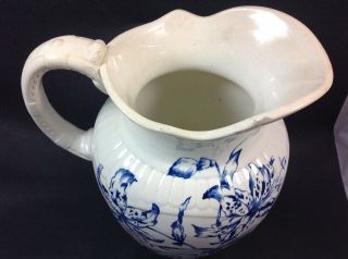 Magnificent Blue White Floral Large Victorian Transferware Wash Basin Pitcher 6