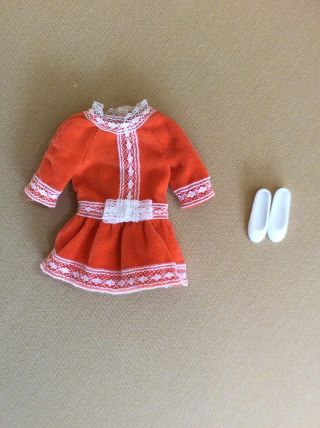 Vintage - Mattel - 1971 Barbie Skipper Sweet Orange Dress & Shoes 3465
