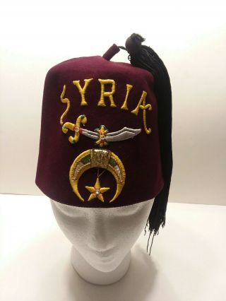 Vintage Mason Freemason Shriner Jeweled Fez Hat Cap Syria Lou Walt Corp