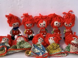 Vintage Plastic Raggedy Ann And Andy Dolls Christmas Light Covers Ornaments