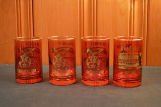1981 Masonic El Kahir Cedar Rapids Iowa Orleans Set Of 4 Glasses