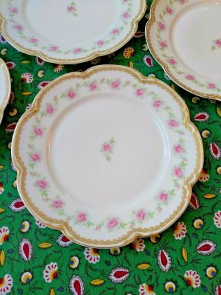 7 antique Theodore Haviland Limoges porcelain plates heavy gold and pinks roses 2