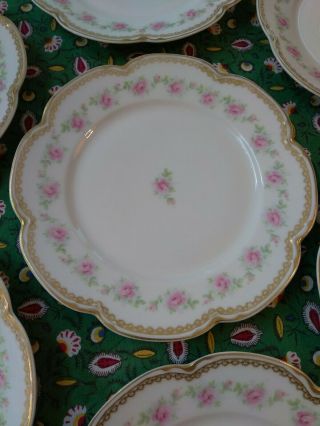 7 antique Theodore Haviland Limoges porcelain plates heavy gold and pinks roses 3