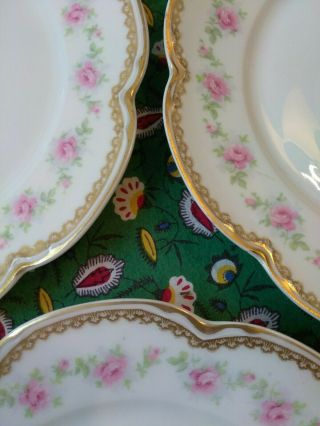 7 antique Theodore Haviland Limoges porcelain plates heavy gold and pinks roses 4