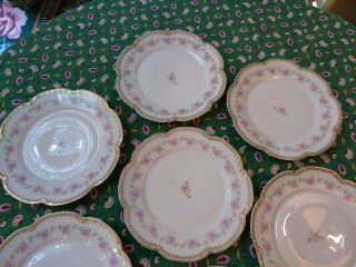 7 antique Theodore Haviland Limoges porcelain plates heavy gold and pinks roses 5