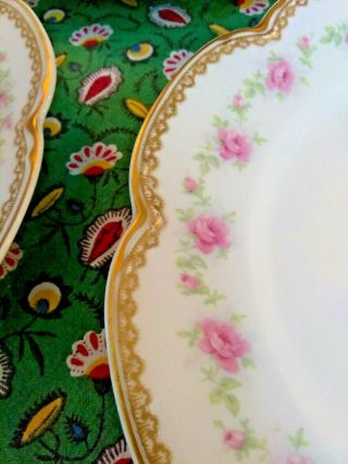 7 antique Theodore Haviland Limoges porcelain plates heavy gold and pinks roses 6