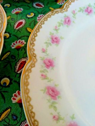 7 antique Theodore Haviland Limoges porcelain plates heavy gold and pinks roses 7