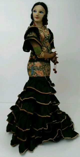 Vintage Flamenco Dancer Cloth Ethnic Doll Old Antique Spain Spanish 21 " Tall