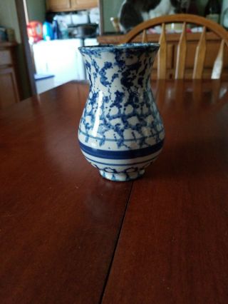 Antique Blue And White Sponge Ware Toothbrush Holder From Camber Set