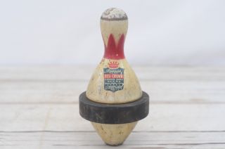 Antique Brunswick Red Crown Wood Duck Bowling Pin With Bumper Org.  Markings 4