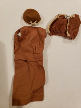 Vintage Barbie 1960s Brown Outfit Dress Vest And Hat