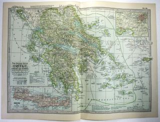 1902 Map Of Greece,  Crete & Samos By The Century Company