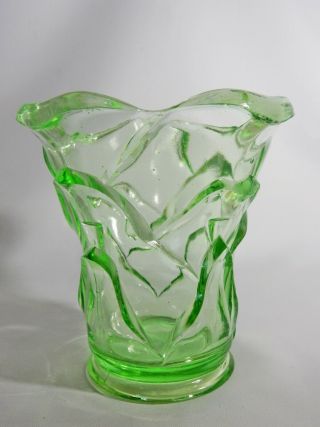 Antique Crown Green Depression Glass Petals Vase Art Deco Large