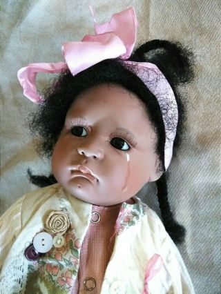 Linda Valentino Michel " Cry Baby " Porcelain African American Doll 22 In.  1998
