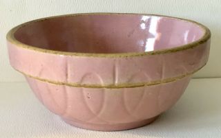 Antique Pink Stoneware Yellowware Small Mixing Bowl Primitive Farm Kitchen