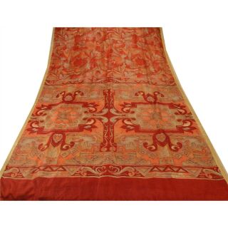 Sanskriti Vintage Orange Saree Pure Silk Printed Sari Craft Decor Soft Fabric 3