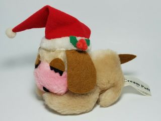 Vintage Wallace Berrie Cream Puff Plush Puppy Dog Stuffed Animal Santa Hat 1979