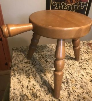 Vintage Antique Wood Tripod 3 Leg Milking Stool With Handle Made In Japan