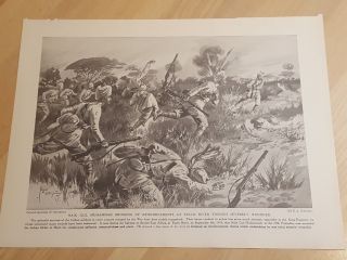 World War One Antique Print - Ww1 Gallantry - 29th Punjabis At Tsavo River