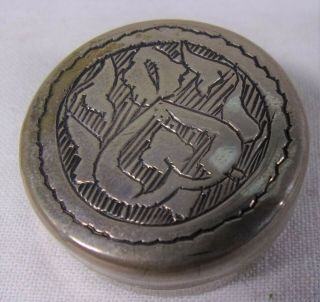 Vintage 800 Fine Silver Pill Box Hand Engraved Judaic? Israeli European Markings
