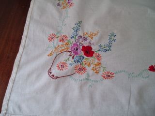 Vintage Hand Embroidered Linen Table Cloth 32 " X 33 "