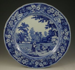 Antique Pottery Pearlware Blue Transfer Minton Hospitality Pattern Plate 1820