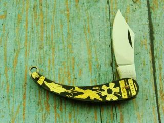 VINTAGE TOLEDO SPAIN GOLD DAMASCENE NAVAJA POCKET CLASP KNIFE WATCH FOB KNIVES 5