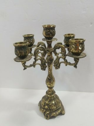 Antique Brass Candelabra Holder Heavy Ornate 5 Candle Vintage