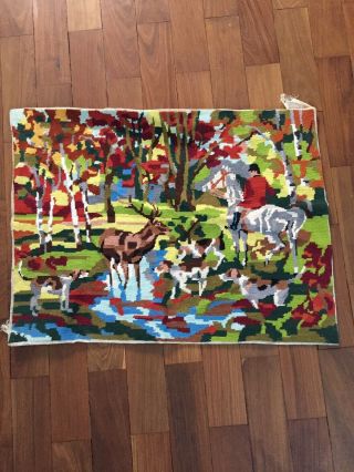 French Vintage Tapestry,  Hunting Scene,  Stag,  Deer,  Countryside In Vgc
