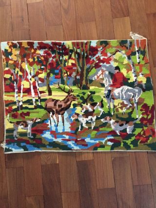 French Vintage Tapestry,  Hunting Scene,  Stag,  Deer,  Countryside In VGC 5