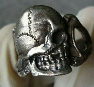 Antique Georgian Victorian Memento Mori Skull Silver Ring Huge Massive Heavy