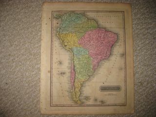 Antique 1822 South America Morse Handcolor Map Brazil Patagonia Argentina