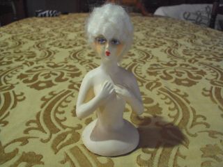 Antique German Boudoir Half/pin Cushion Doll W/ Mohair Wig 5 1/2  Tall