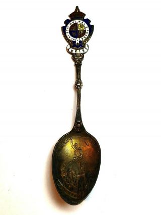 Lethbridge Canada Sterling Silver Souvenir Spoon Cowboy W Enamel