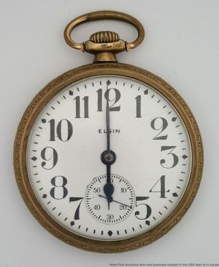 Antique Elgin 16s 15j Open Face Pocket Watch Mid 1920s