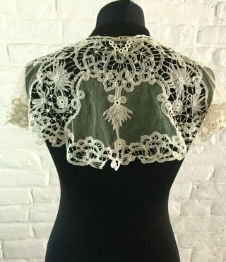 Antique 19th Century Large Tape Lace Collar And Dress Front