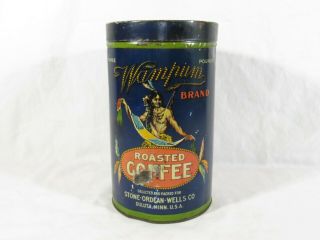 Antique Coffee Tin,  Wampum Roasted Coffee,  Indian Native American