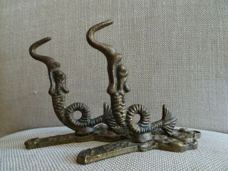 Vtg Pair Ornate Brass Serpent Wall Mount Hanger Hook - Coat Hat Plant - Holland
