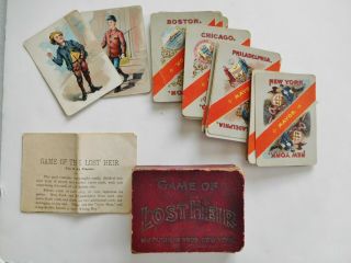 Antique Vintage 1893 Game Of Lost Heir Complete Playing Cards Set,  Rules,  Box