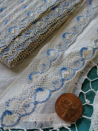 Blue And Cream Antique Val Lace Antique French Vintage Almost 3.  5 Yds Dolls