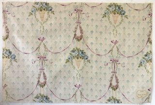 19th C.  French Neo - Classic Printed Linen Floral Fabric (2772)