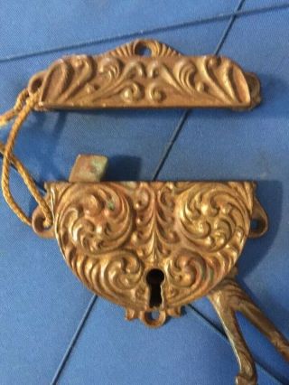 Antique Ornate Brass Latch for Ice Box 2 Piece,  Vintage Hardware 3