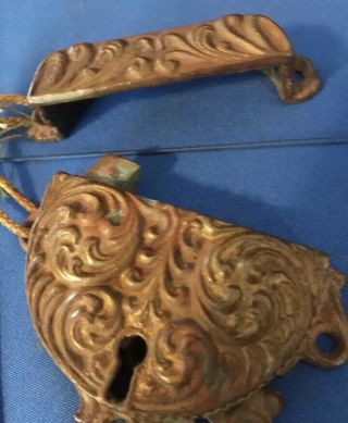 Antique Ornate Brass Latch for Ice Box 2 Piece,  Vintage Hardware 8