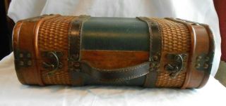 Vintage Trunk Suitcase Old Fashioned Luggage Leather Wood Antique Storage