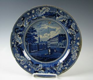 Antique Dark Blue American Historical Staffordshire York Park Theatre Plate