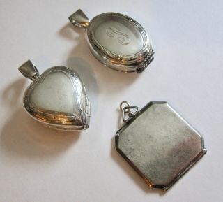 Set Of 3 Vintage / Antique Sterling Silver 2 & 4 Photo Locket Pendants