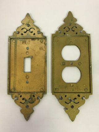 Vintage Japan Metal Light Switch and Outlet Cover Ornate Detail 2