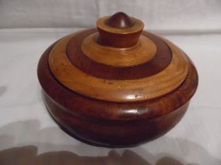 Vintage Oak Teak Hand Turned Lidded Wooden Bowl Trinket